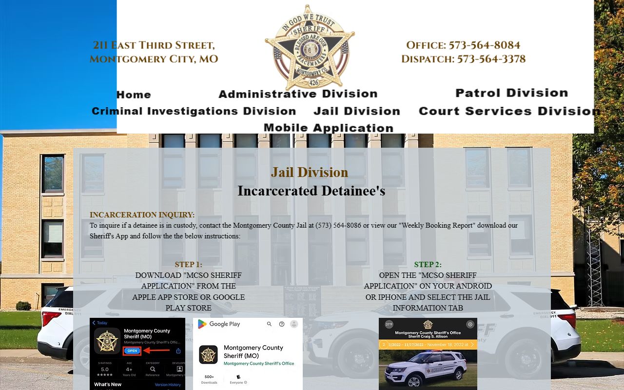 Montgomery County inmate population custody inquiry and weekly booking report route