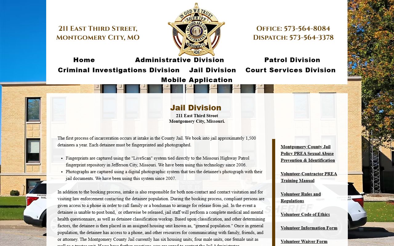 Montgomery County Jail inmate booking and housing information from the Jail Division page